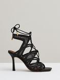 Reiss Kimberley Leather and Mesh Strappy Heeled Sandals, Black