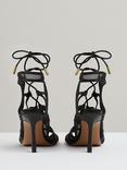 Reiss Kimberley Leather and Mesh Strappy Heeled Sandals, Black