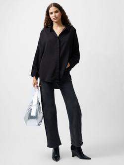 French Connection Caprina Crepe Long Sleeve Button Shirt - view 2, Black