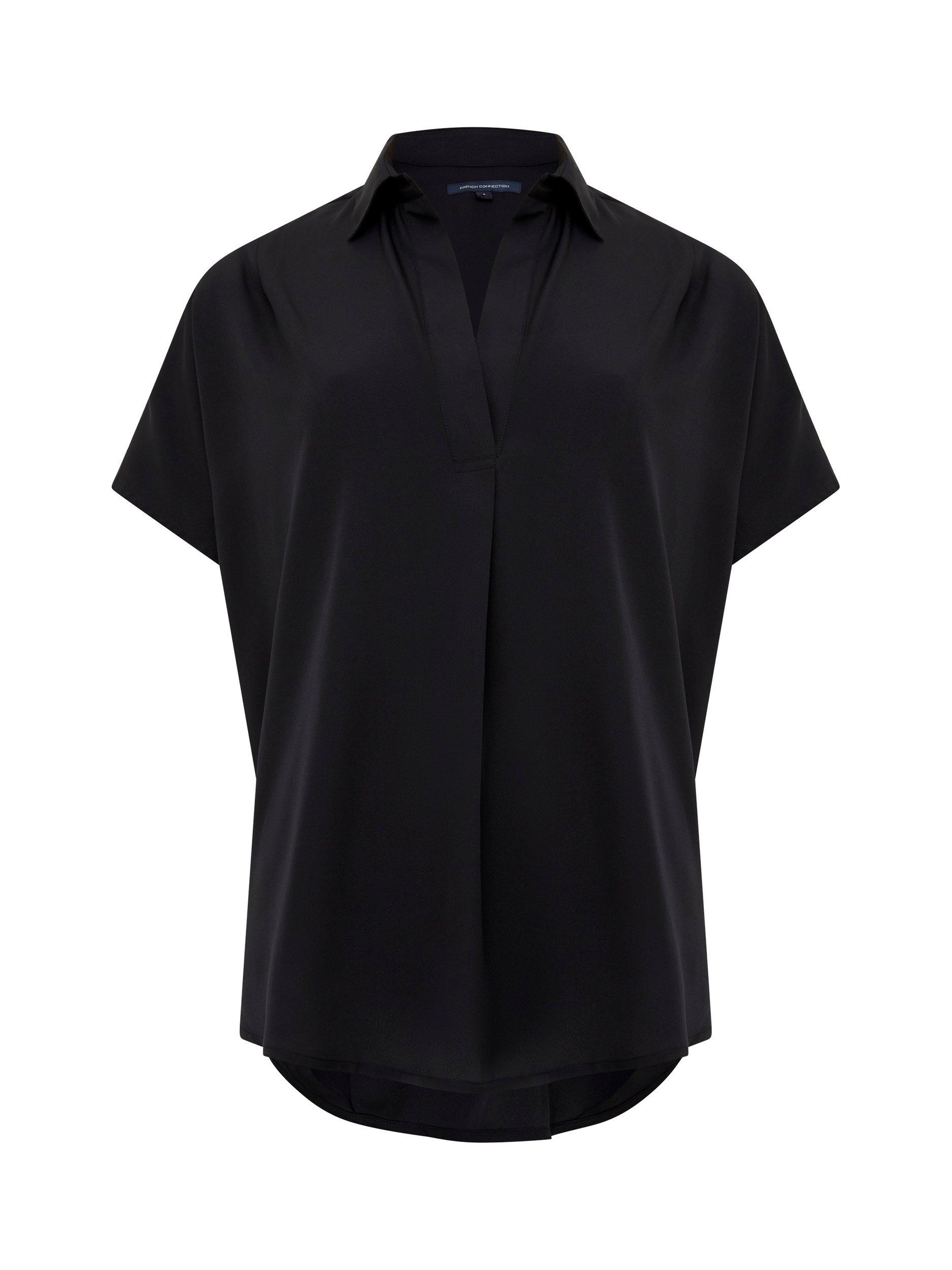 Product image 1 of 1, which shows French Connection Crepe Recycled Popover Shirt, Blackout, XS
