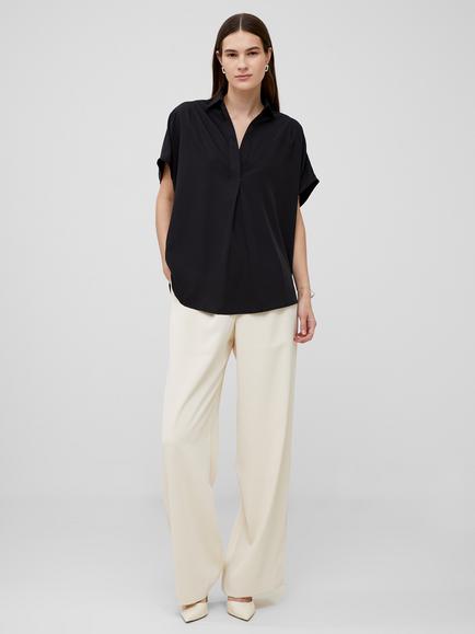 French Connection Crepe Recycled Popover Shirt, Blackout, Blackout
