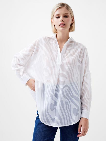 French Connection Zebra Print Devore Popover Shirt, Winter White, Winter White