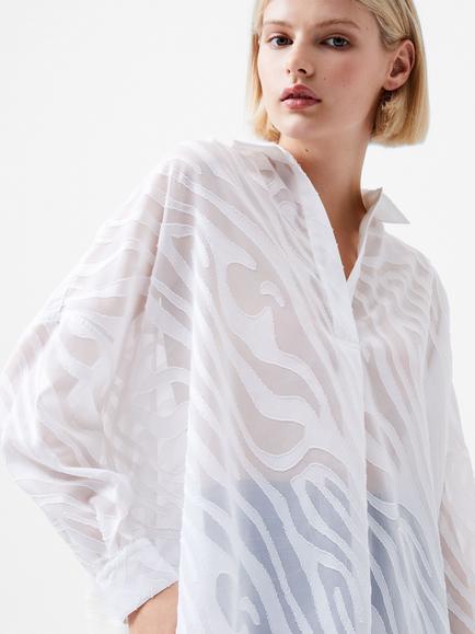 French Connection Zebra Print Devore Popover Shirt, Winter White - view 2, Winter White