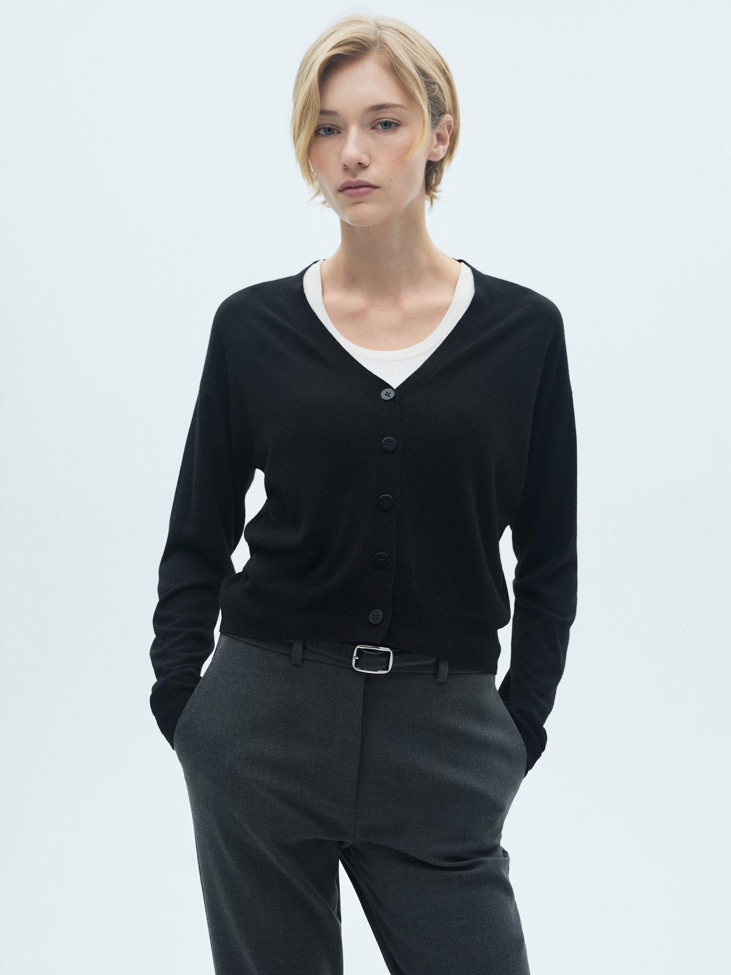 Mango Lucca V-Neck Cardigan, Black