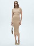 Mango Goletis Ribbed Fine Knit Midi Dress, Beige