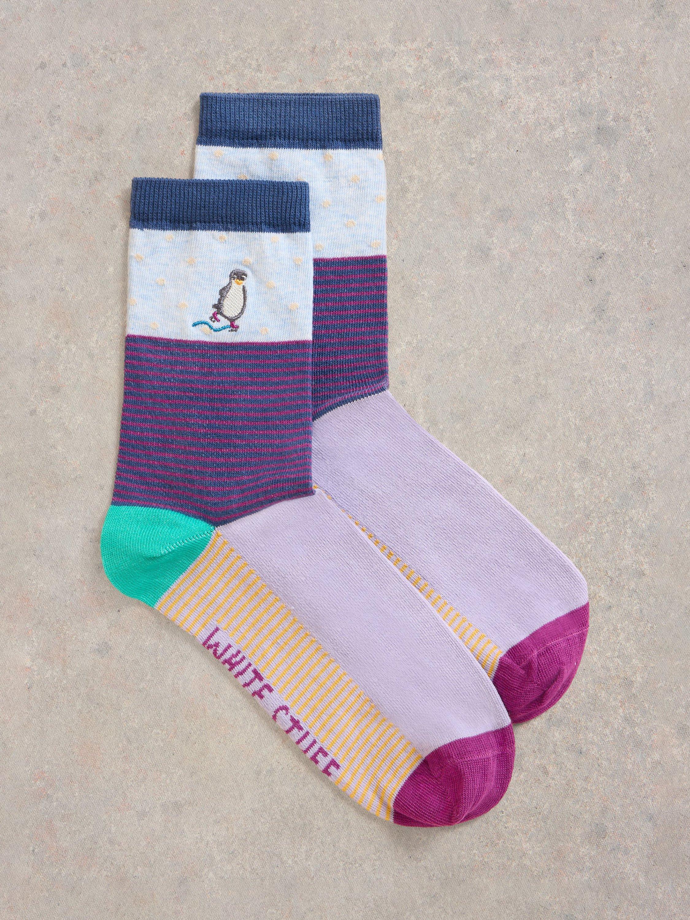 White Stuff Embroidered Penguin Socks, Multi