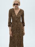 Mango Lin Leopard Print Midi Dress, Brown/Multi