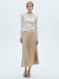 Mango Plisado Satin Pleated Midi Skirt, Pastel Grey