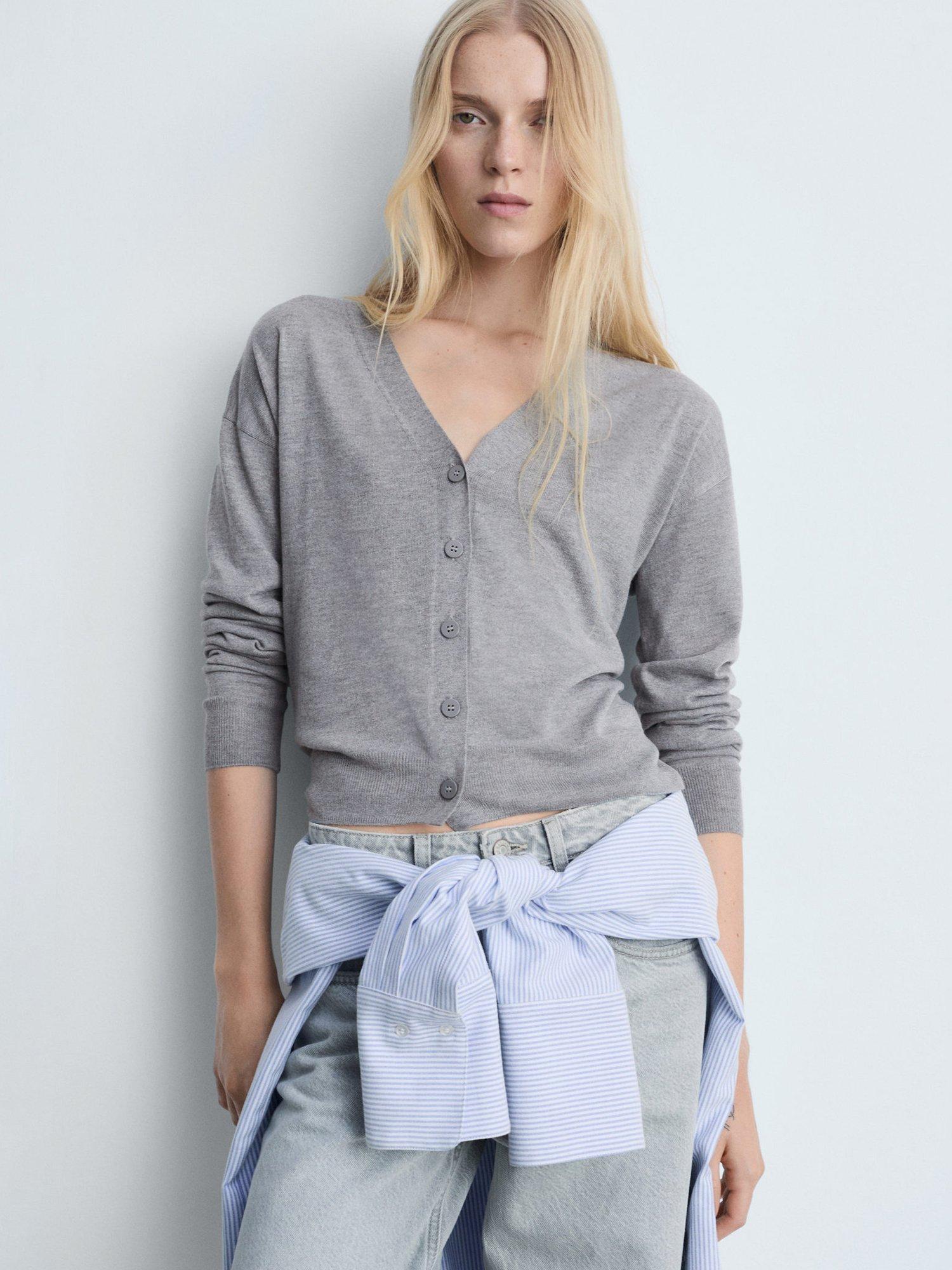 Mango Lucca V-Neck Cardigan, Light Grey