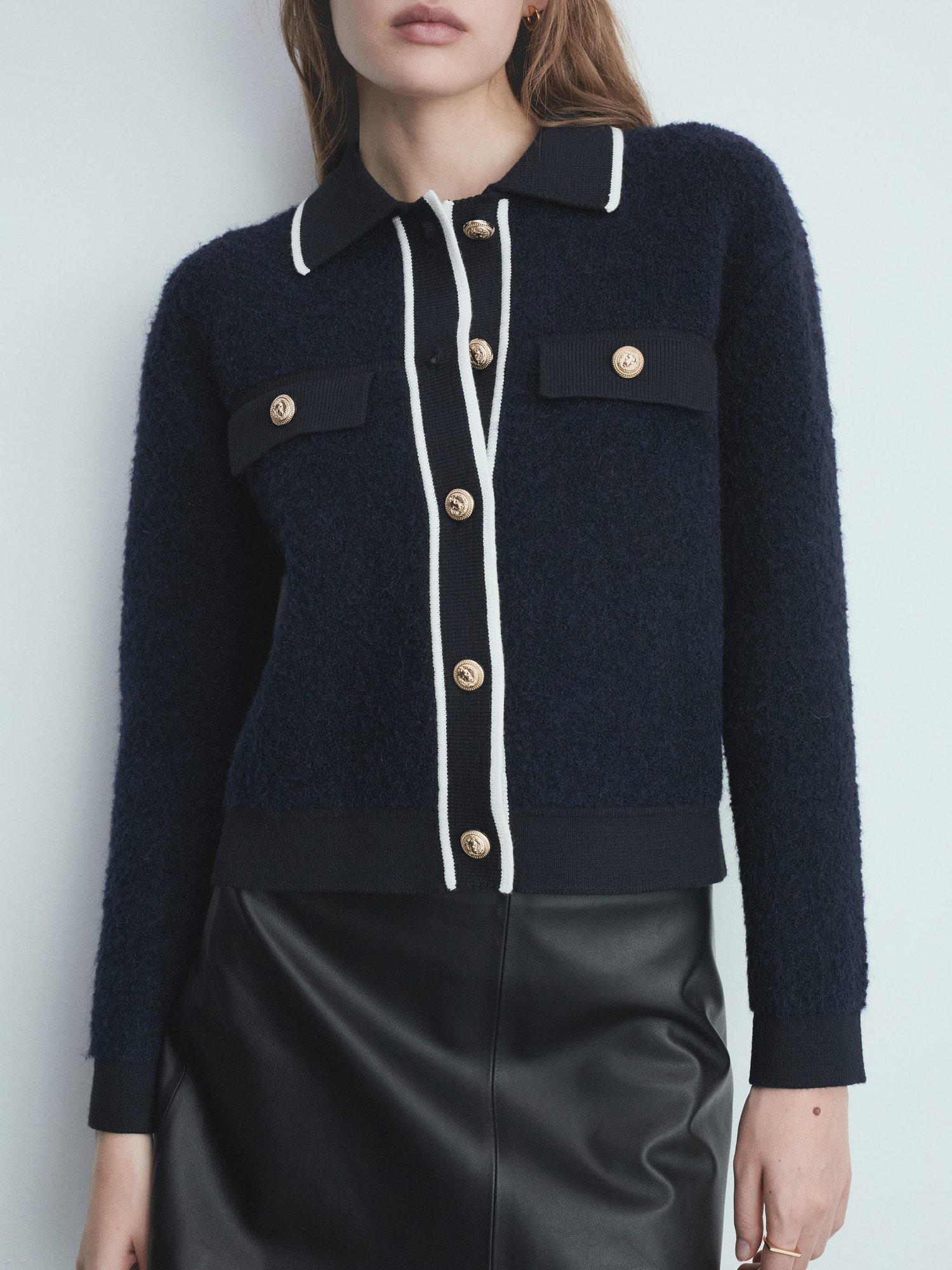 Mango Nuria Thick Knitted Jacket, Navy