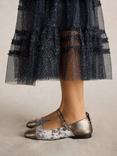 White Stuff Loral Metallic Leather Velvet Mary Janes, Dusty Grey