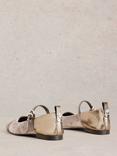 White Stuff Loral Metallic Leather Velvet Mary Janes, Dusty Grey