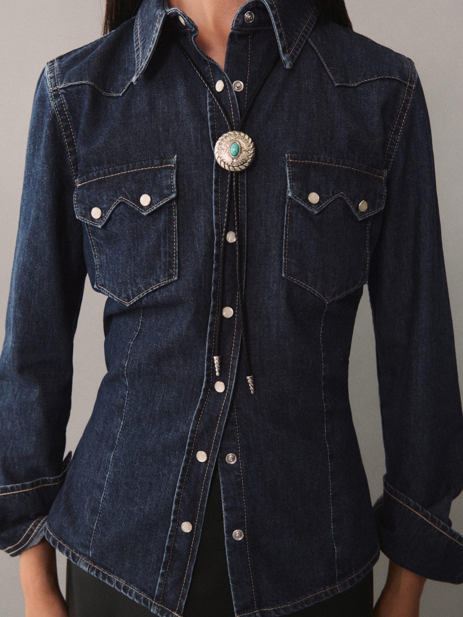 Mango Rodeo Pointed Collar Denim Shirt, Navy