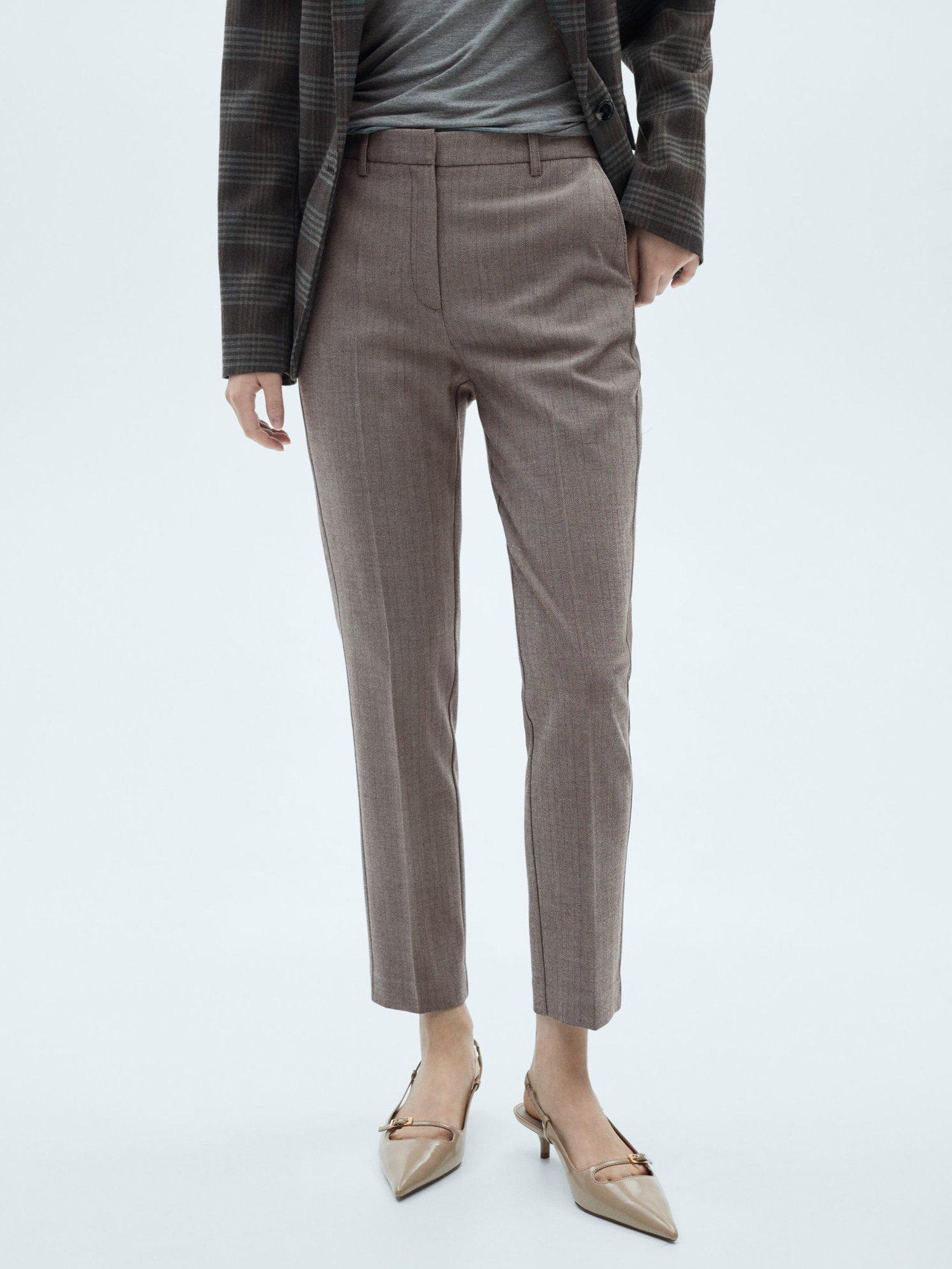 Mango Warm Herringbone Trousers, Taupe