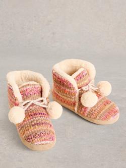 White Stuff Knitted Faux Fur Lined Slippers, Camel/Multi - view 2, Camel/Multi