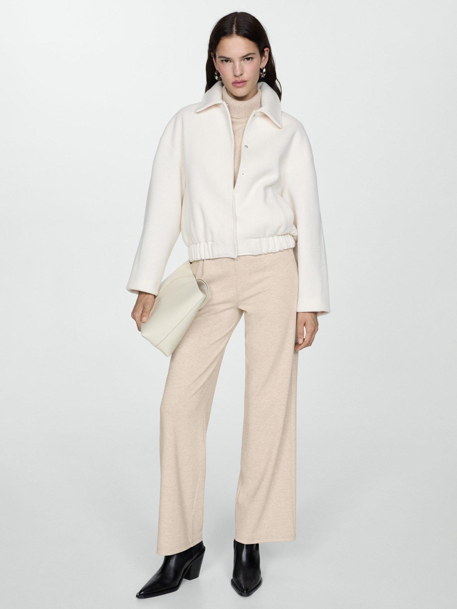 Product image 1 of 4, which shows Mango Michigan Wide Leg Trousers, Light Beige, XXS