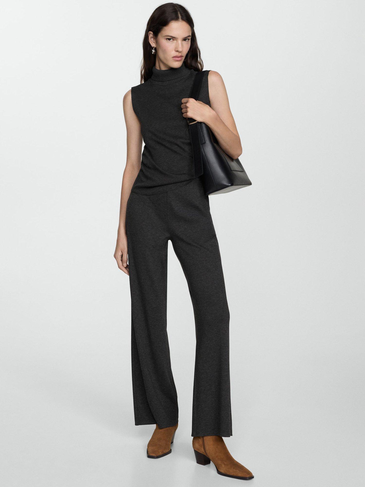 Product image 1 of 5, which shows Mango Michigan Wide Leg Trousers, Dark Grey, XXS