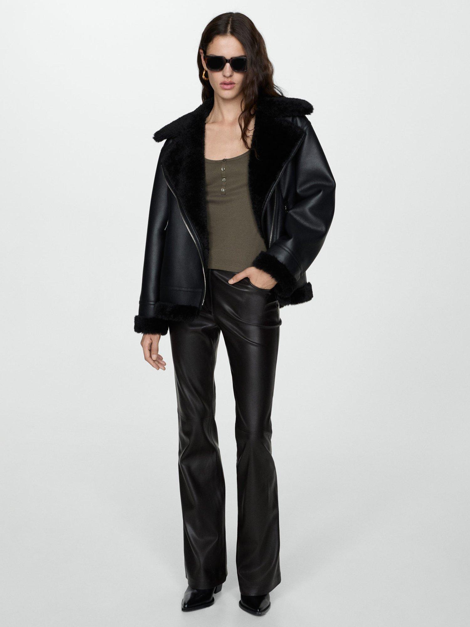 Product image 2 of 7, which shows Mango Adri Faux Leather Oversized Biker Jacket, Black, M