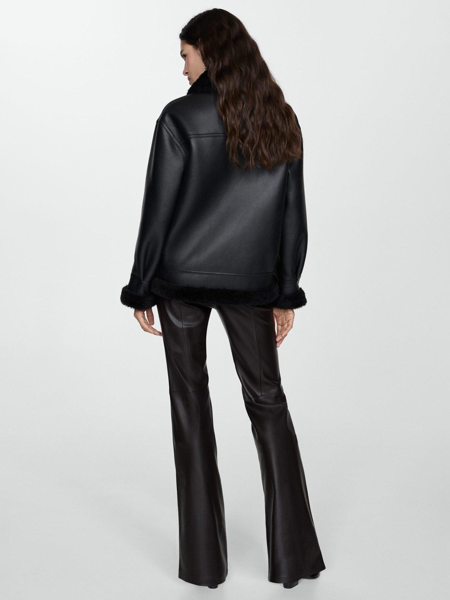 Product image 4 of 7, which shows Mango Adri Faux Leather Oversized Biker Jacket, Black, M