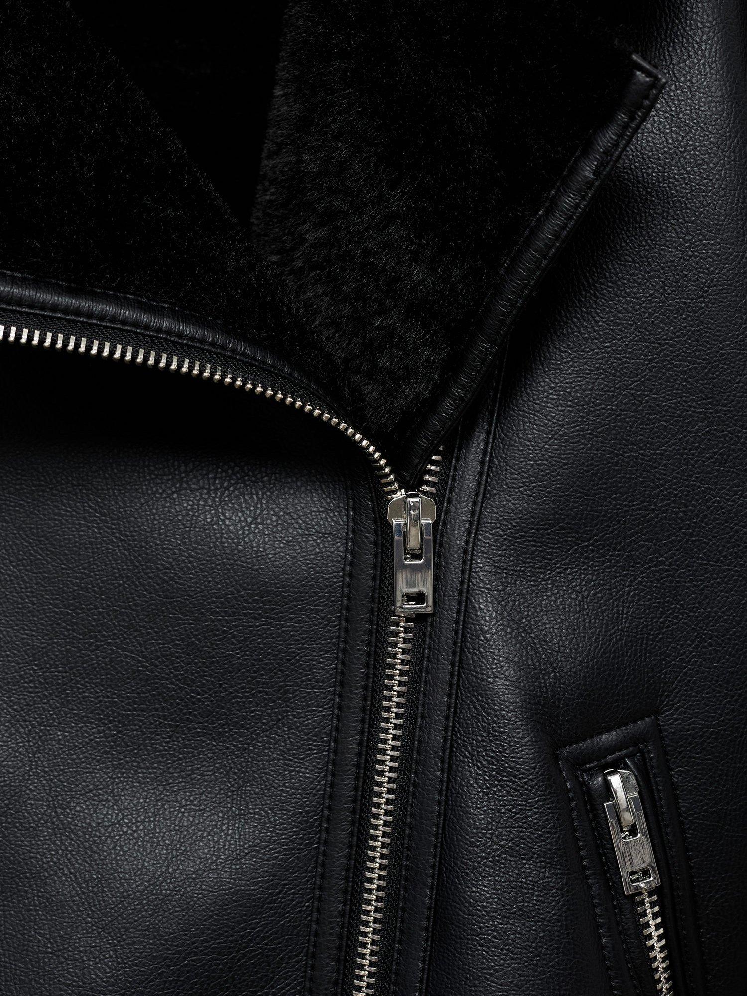 Product image 7 of 7, which shows Mango Adri Faux Leather Oversized Biker Jacket, Black, M