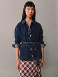 Mango Paula Belted Denim Jacket, Blue