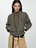 Mango Vegas Quilted Bomber Jacket, Grey