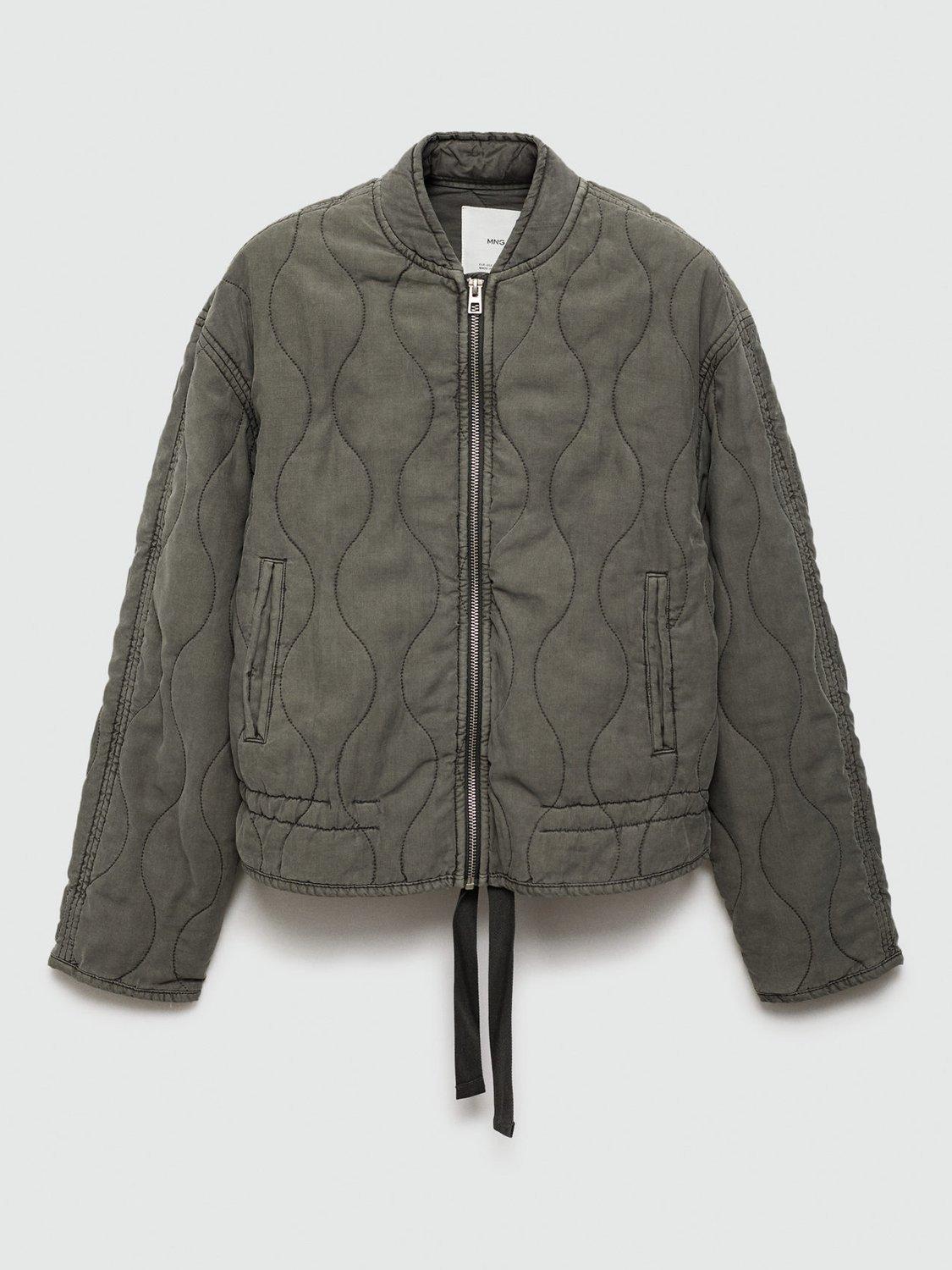 Mango Vegas Quilted Bomber Jacket Grey