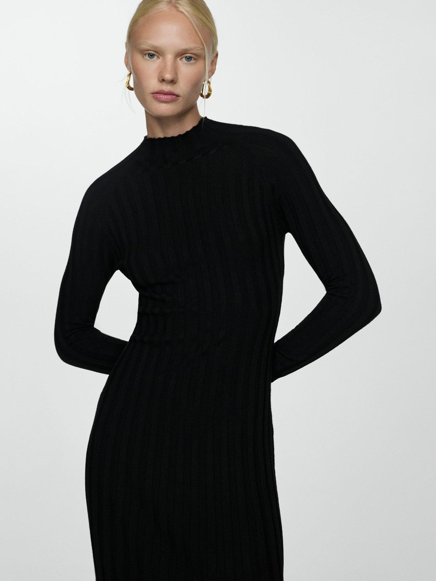 Mango Flurry Ribbed Dress, Black