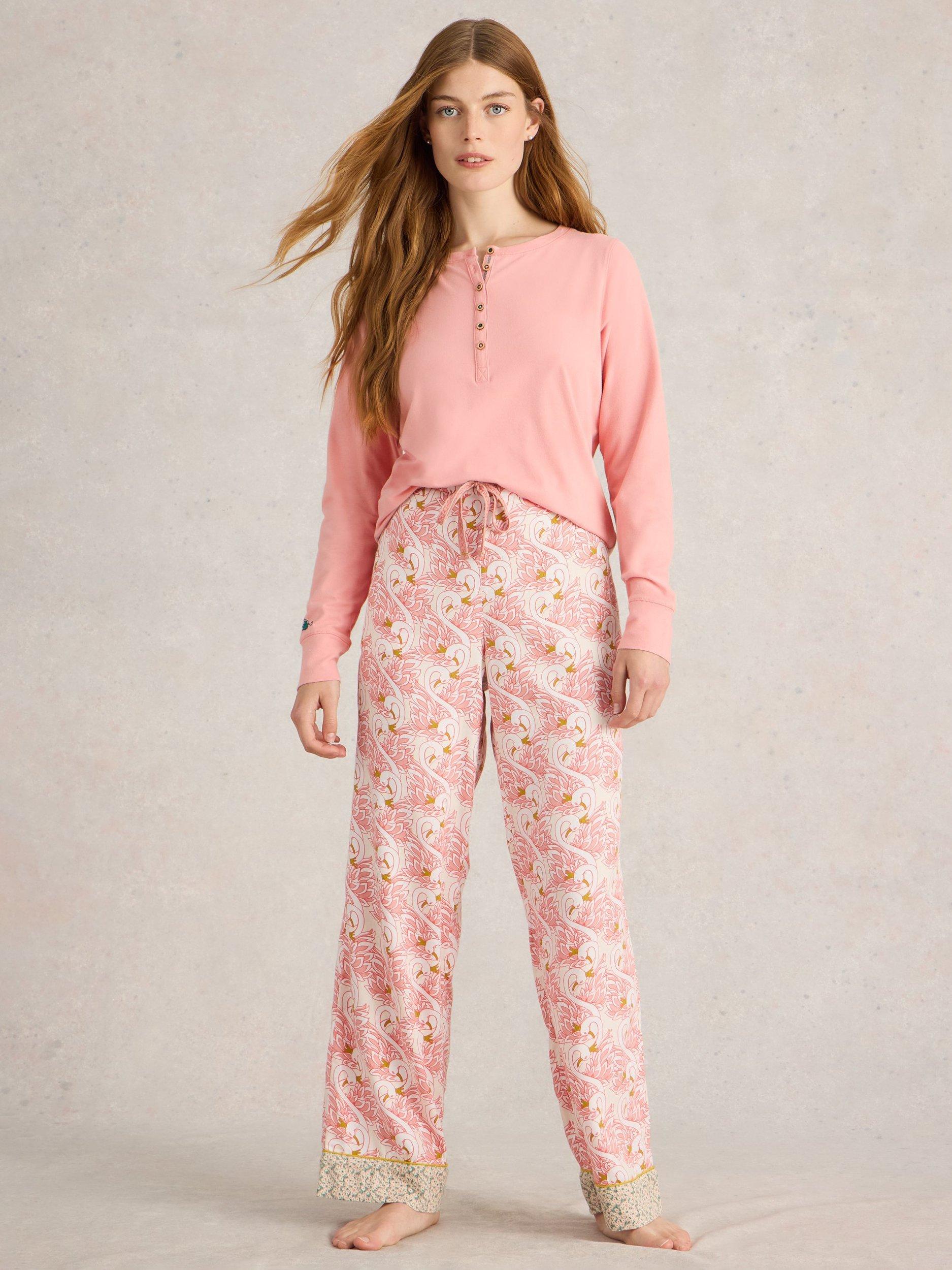 White Stuff Hailey Organic Cotton Blend Pyjama Top, Light Pink