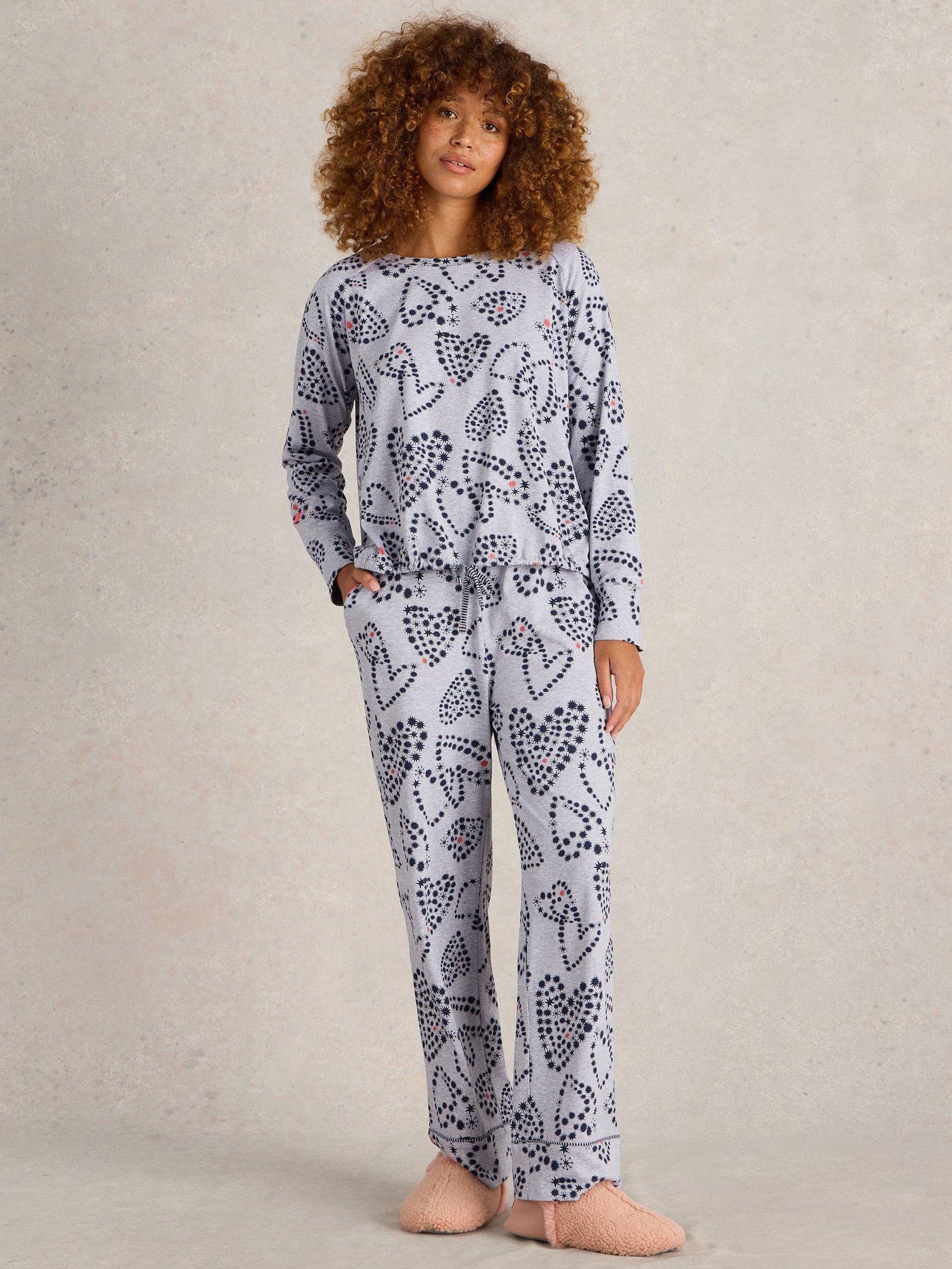 White Stuff Fern Heart Pyjama Bottoms Grey Multi