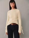 Mango Coquette Rib Bows Jumper, Light Beige