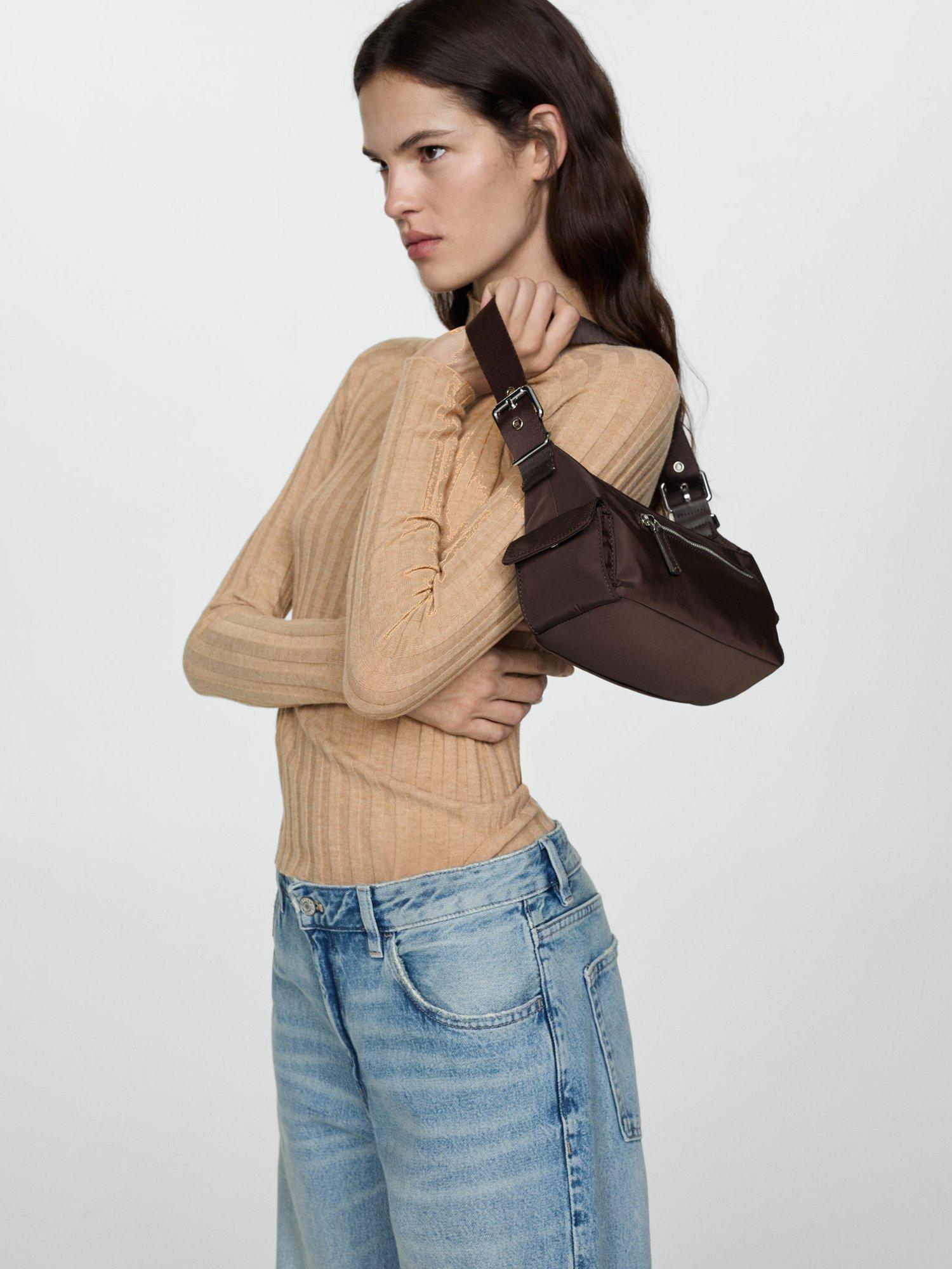 Mango Flurry High Collar Ribbed Jumper, Camel