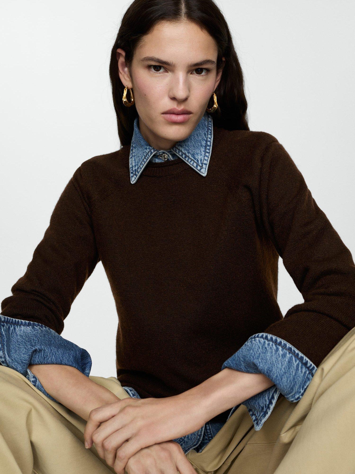 Product image 1 of 7, which shows Mango Moreneta Fine Knit Jumper, Brown, L