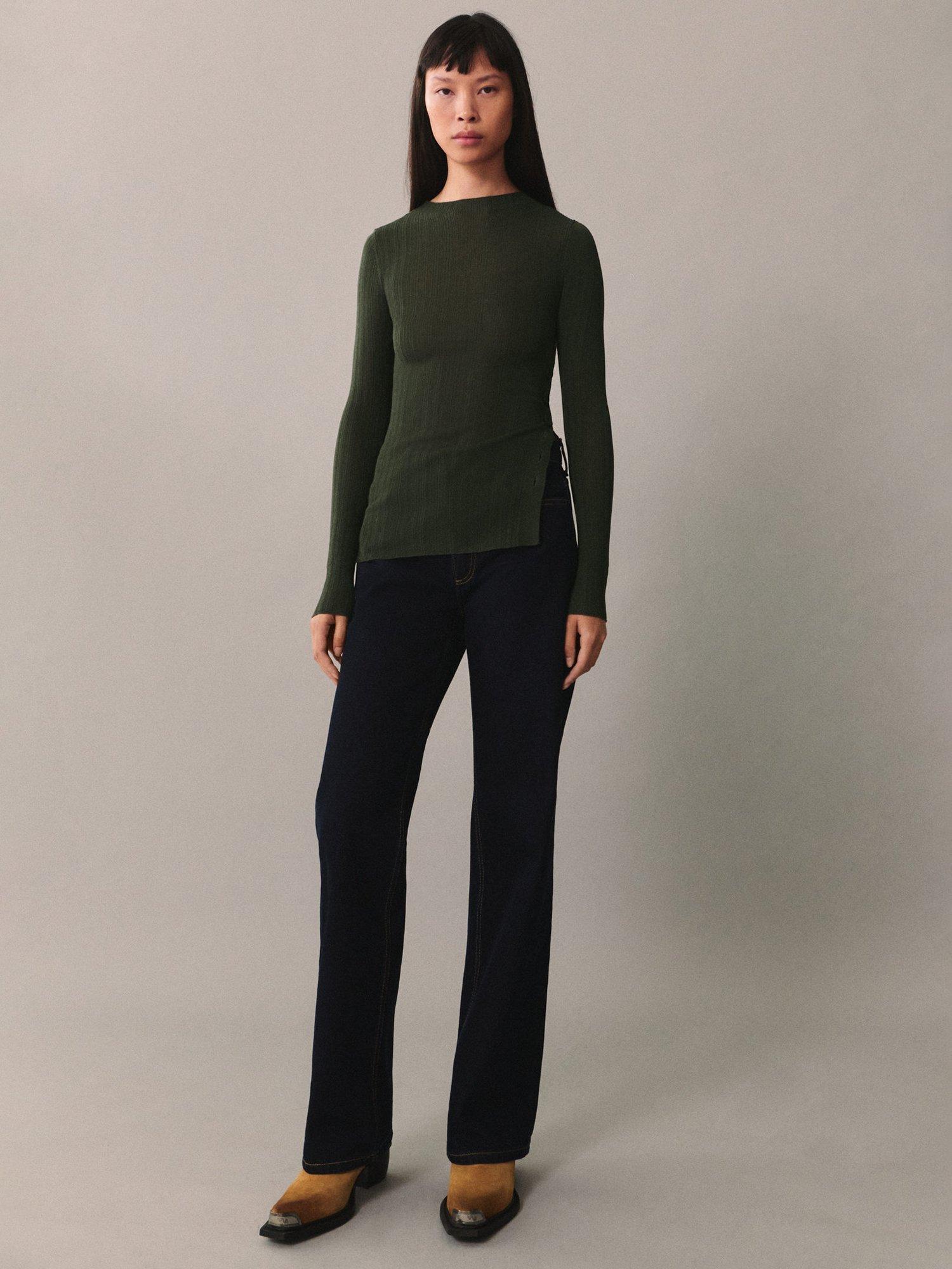 Product image 2 of 7, which shows Mango Valle Slim Fit Split Hem Jumper, Dark Green, XS
