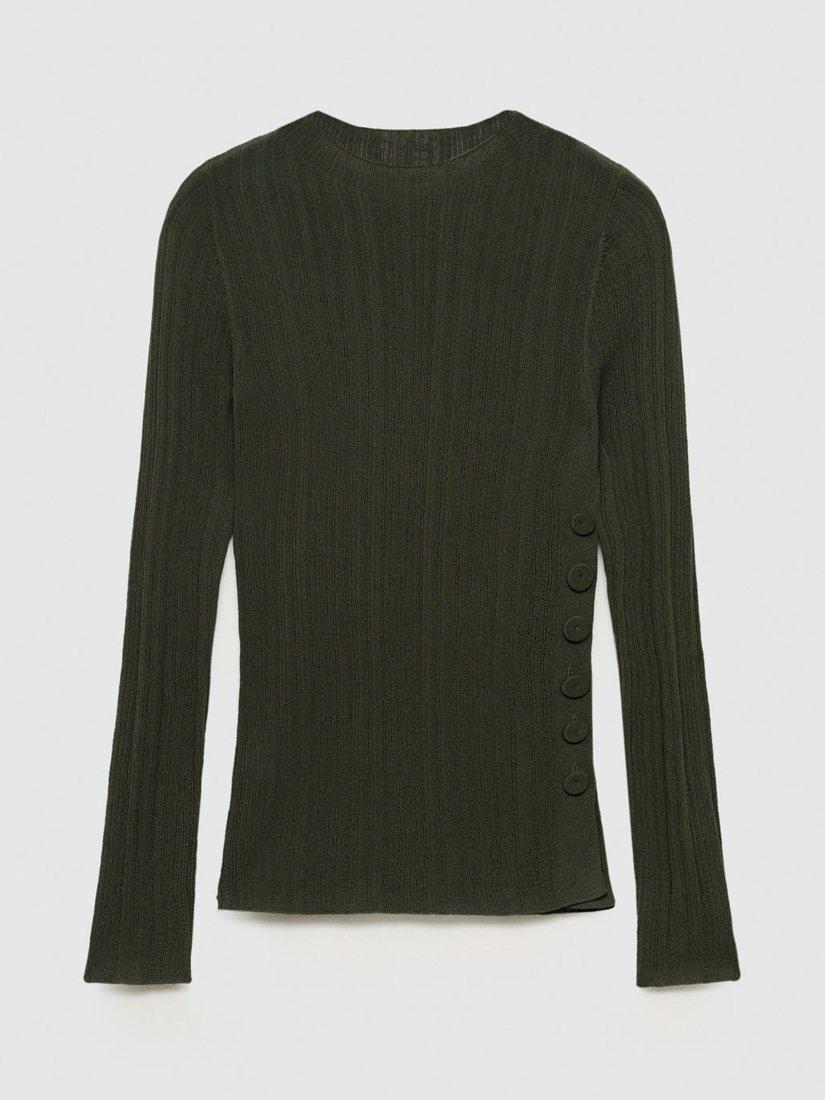 Product image 3 of 7, which shows Mango Valle Slim Fit Split Hem Jumper, Dark Green, XS