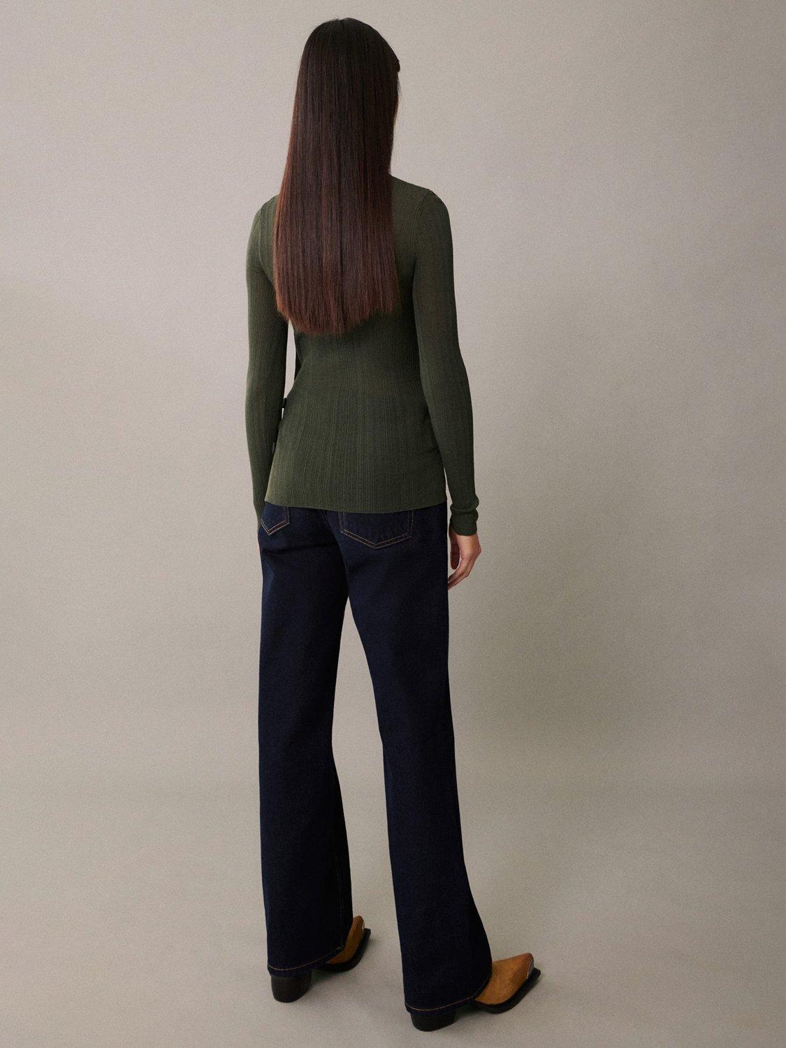 Product image 4 of 7, which shows Mango Valle Slim Fit Split Hem Jumper, Dark Green, XS
