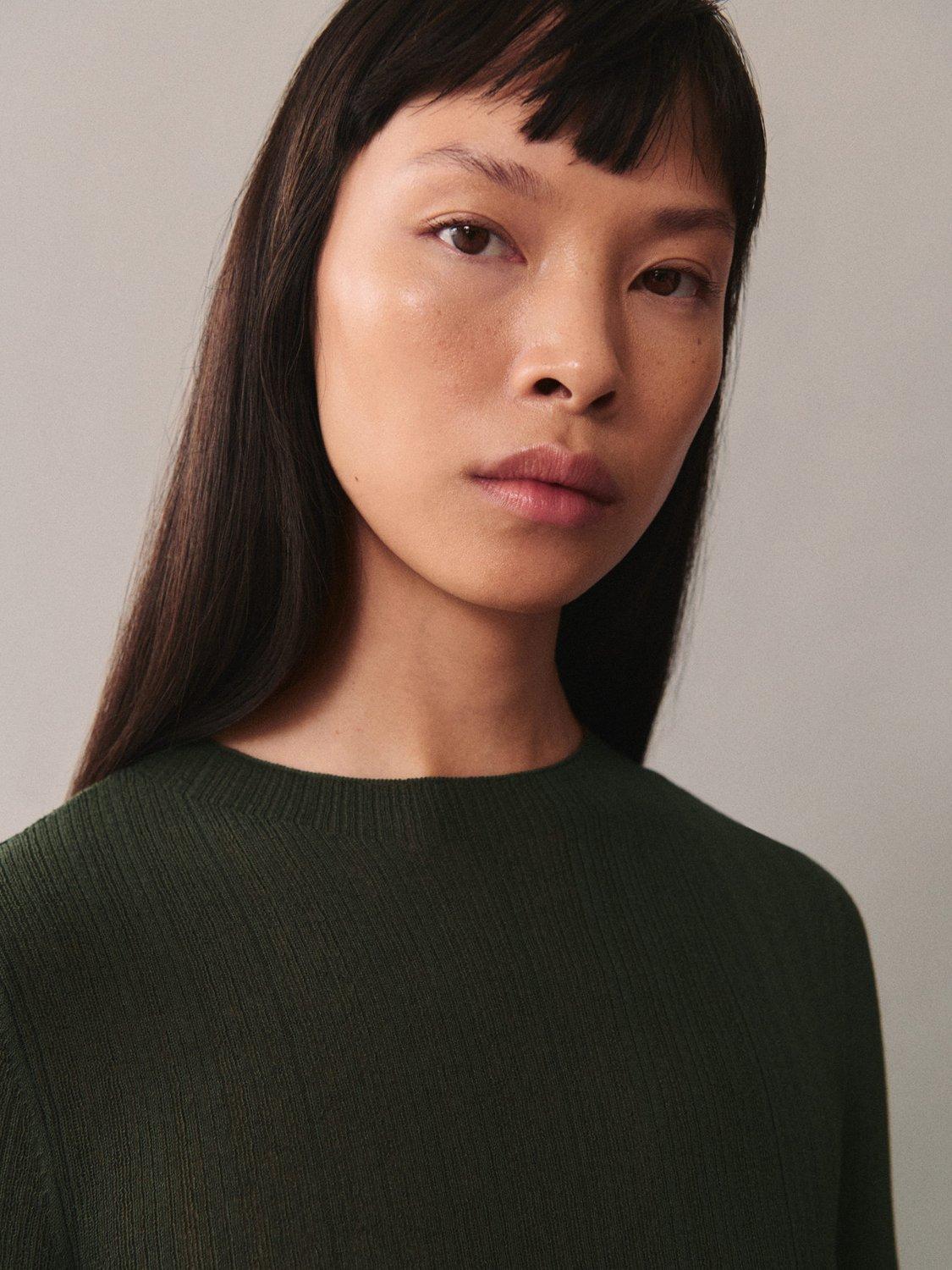 Product image 6 of 7, which shows Mango Valle Slim Fit Split Hem Jumper, Dark Green, XS