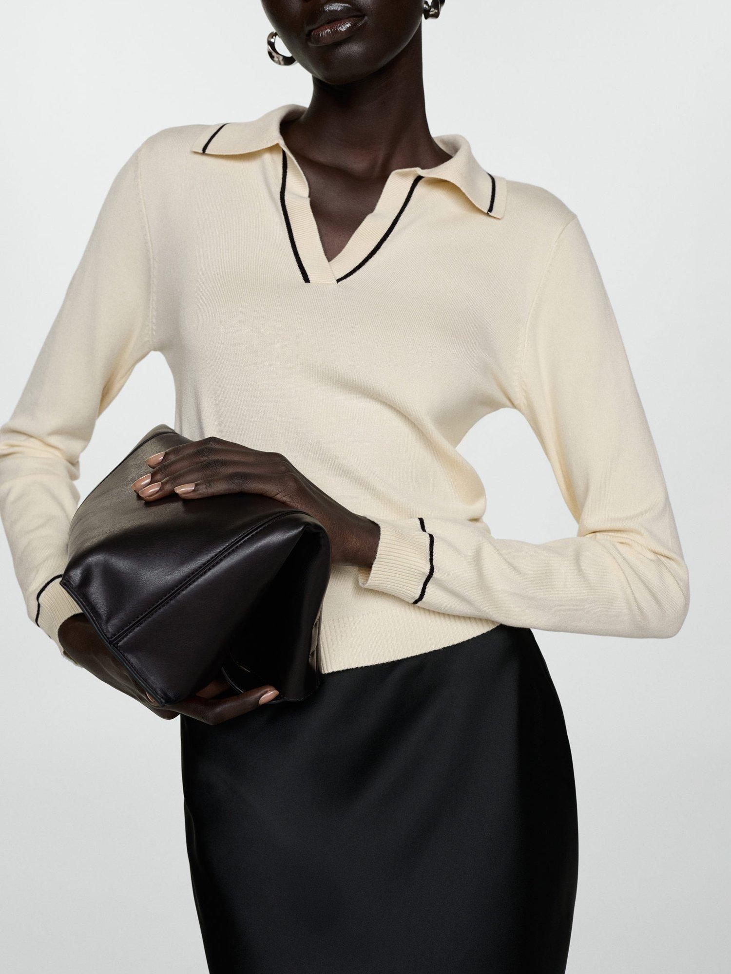 Mango Verta Contrast Piped Collar Jumper, Cream