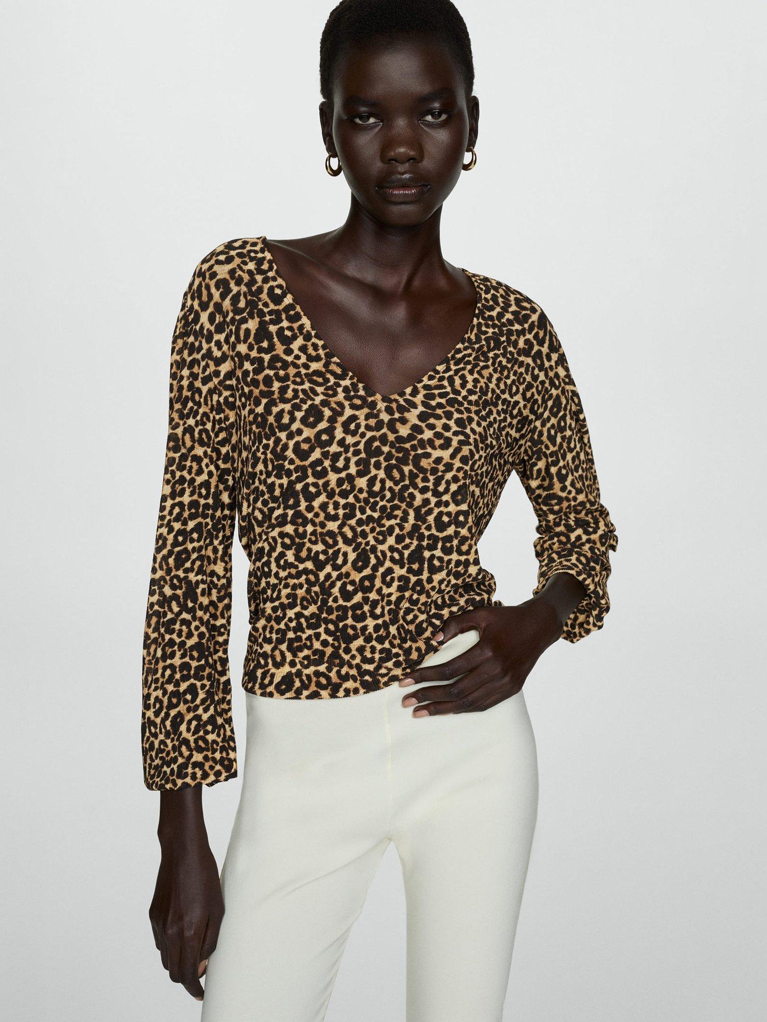 Mango Lin Leopard Print Blouse, Brown Multi