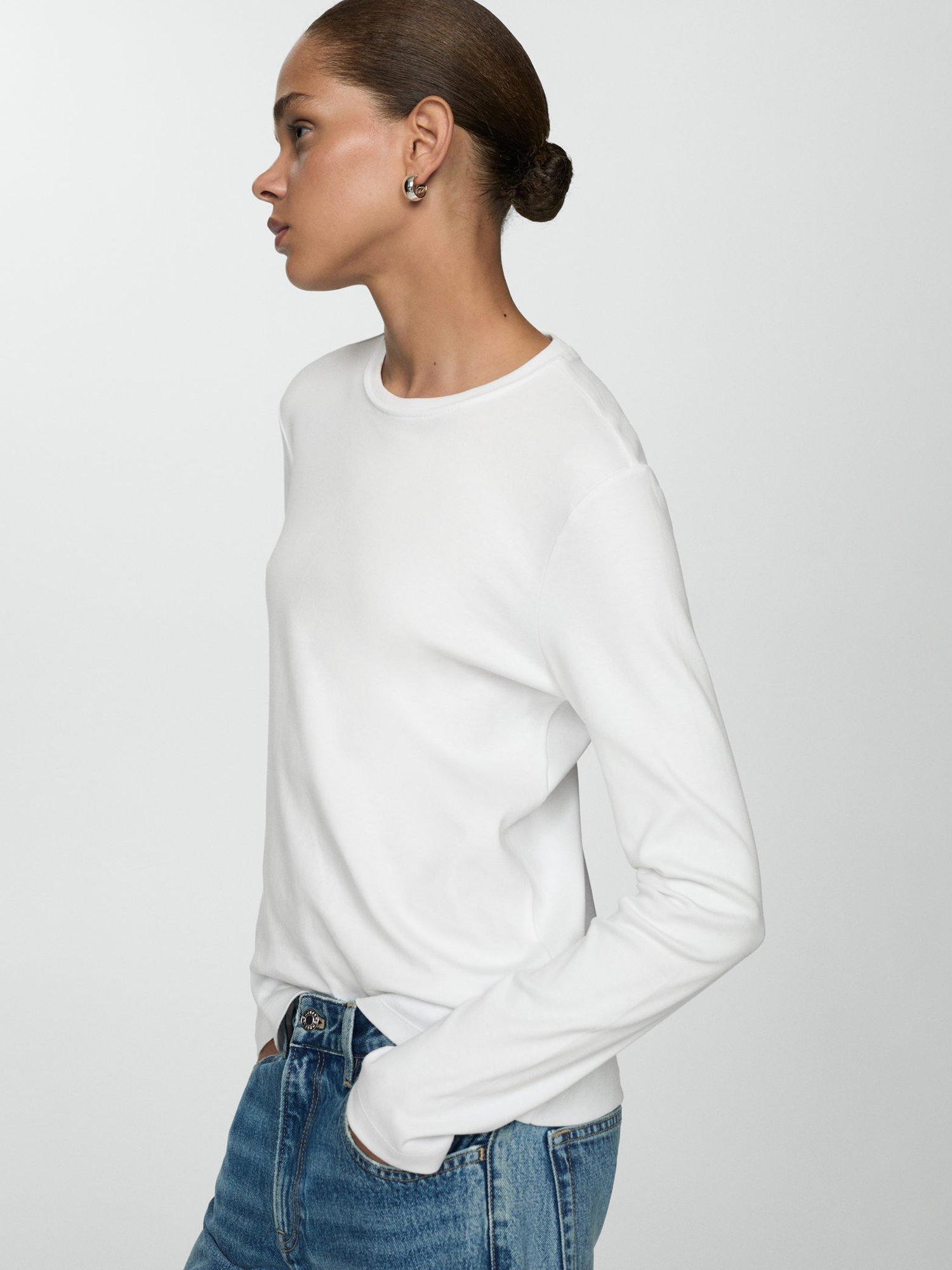 Product image 1 of 6, which shows Mango Biri Cotton Long Sleeve Tee, White, L