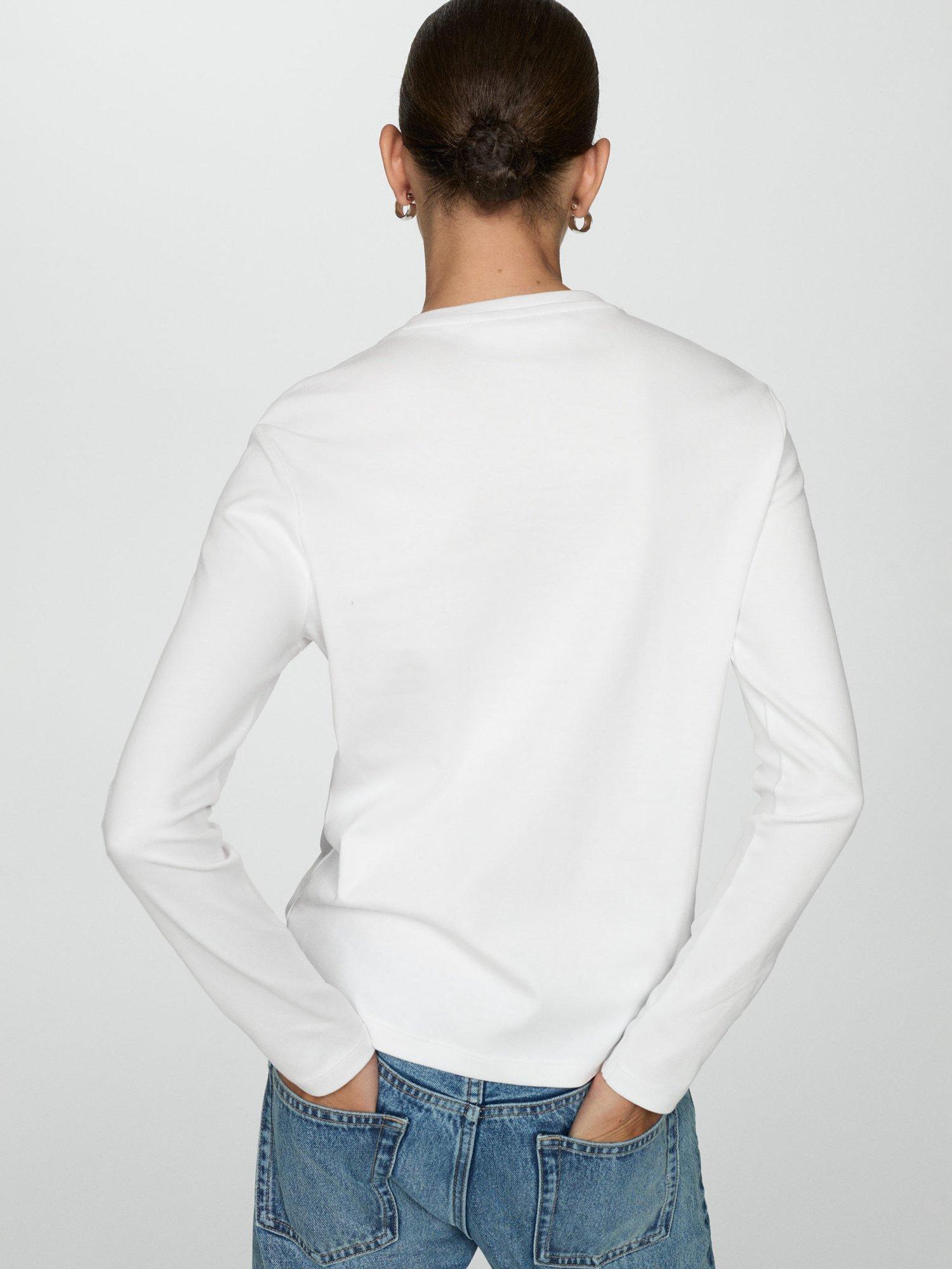 Product image 4 of 6, which shows Mango Biri Cotton Long Sleeve Tee, White, L