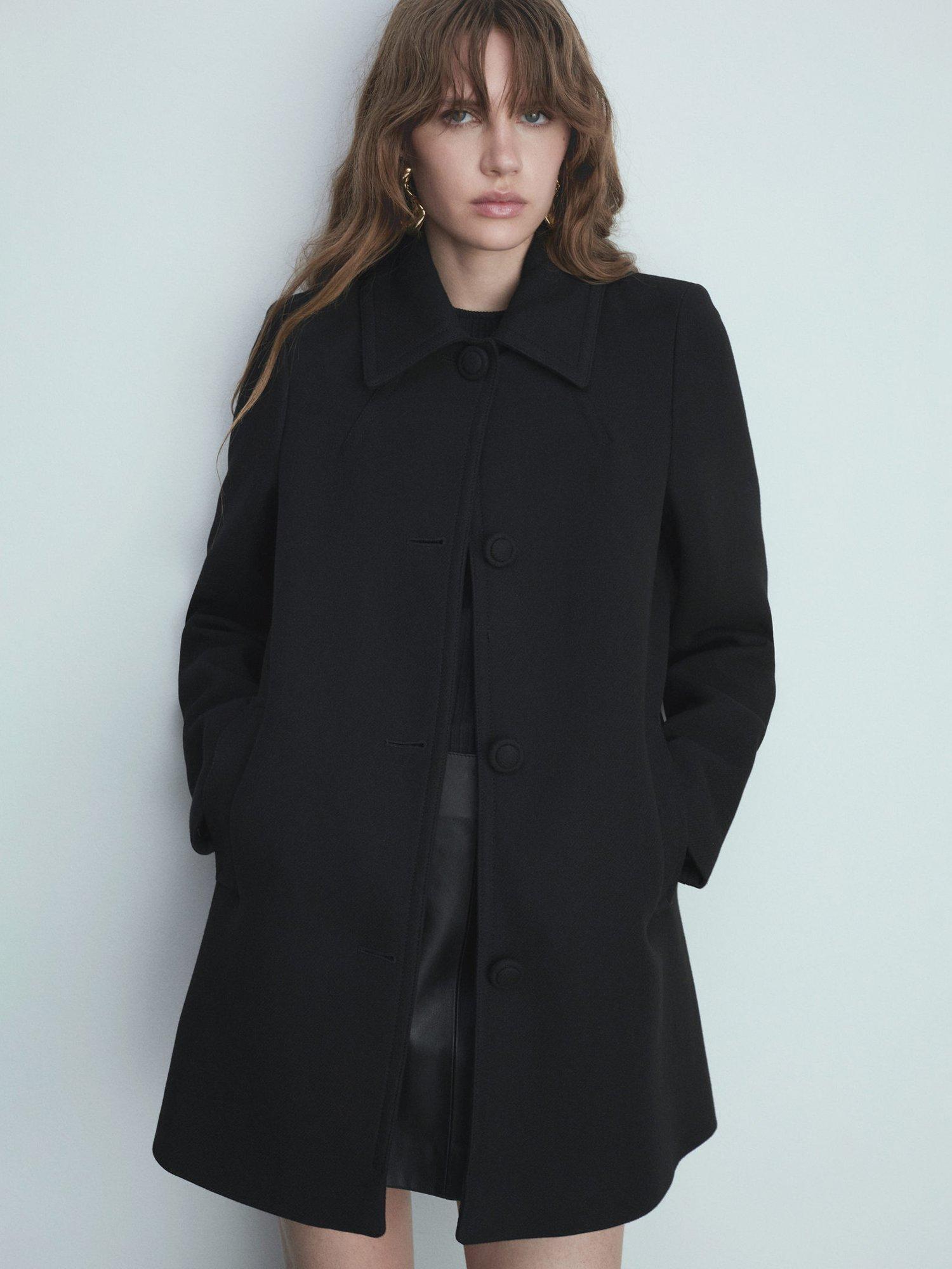 Mango Africa Longline Coat, Black
