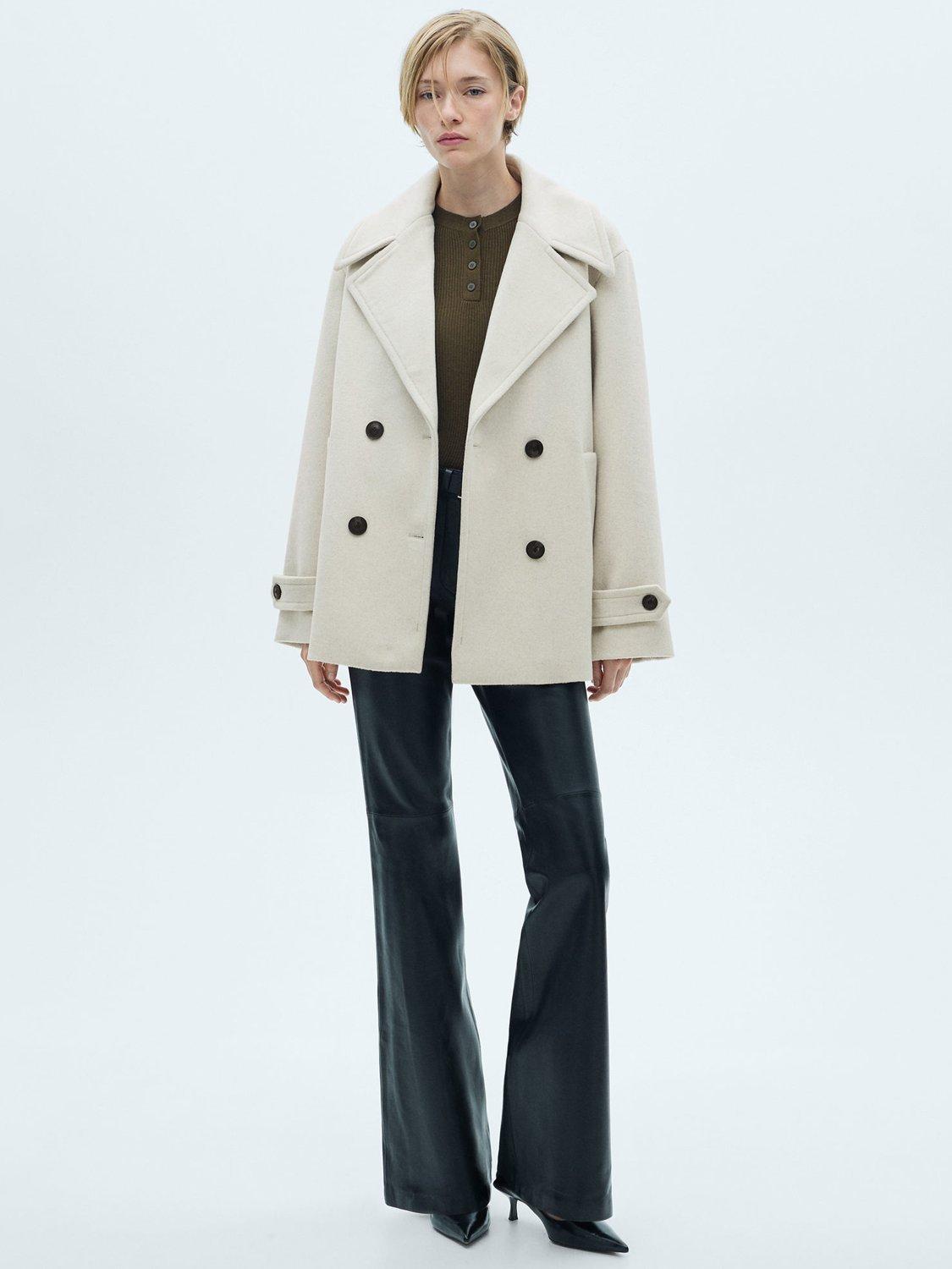 Mango Goya Wool Blend Double Breasted Coat, Light Grey