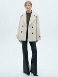 Mango Goya Wool Blend Double Breasted Coat, Light Grey