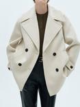 Mango Goya Wool Blend Double Breasted Coat, Light Grey