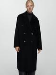 Mango Picarol Wool Blend Double Breasted Long Coat, Black