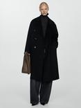 Mango Picarol Wool Blend Double Breasted Long Coat, Black