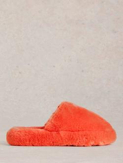 White Stuff Faux Fur Mule Slippers, Mid Coral