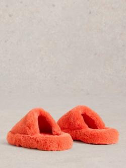 White Stuff Faux Fur Mule Slippers - view 2, Mid Coral
