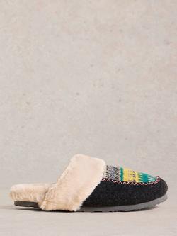 White Stuff Myrtle Knitted Mule Slippers, Charcoal/Multi, Charcoal/Multi